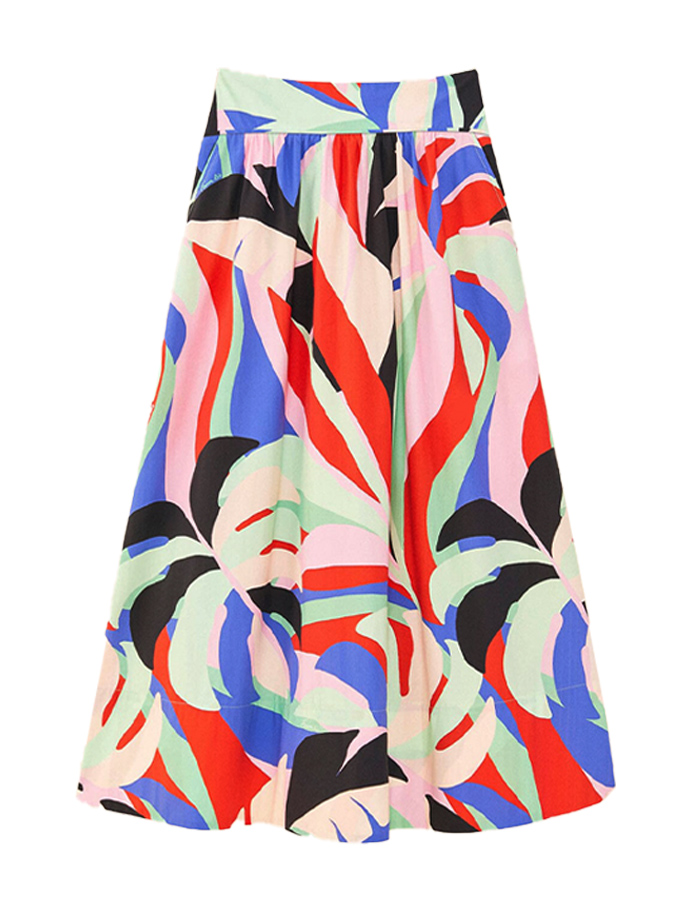 Vintage Colorblock Print Beach Bikini and Skirt