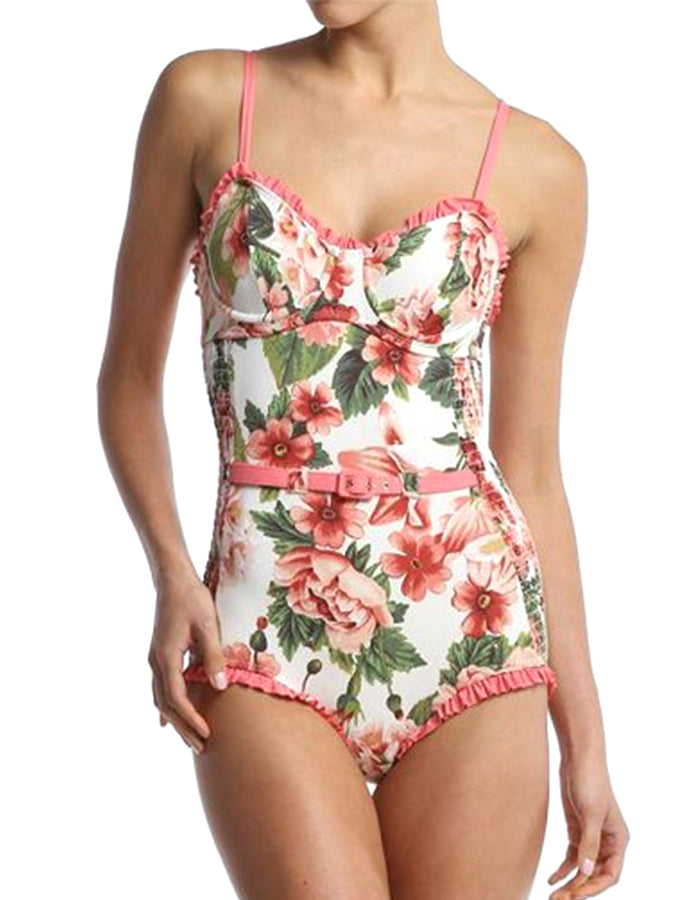 Fashion Colorblock Floral Print Swimsuit 