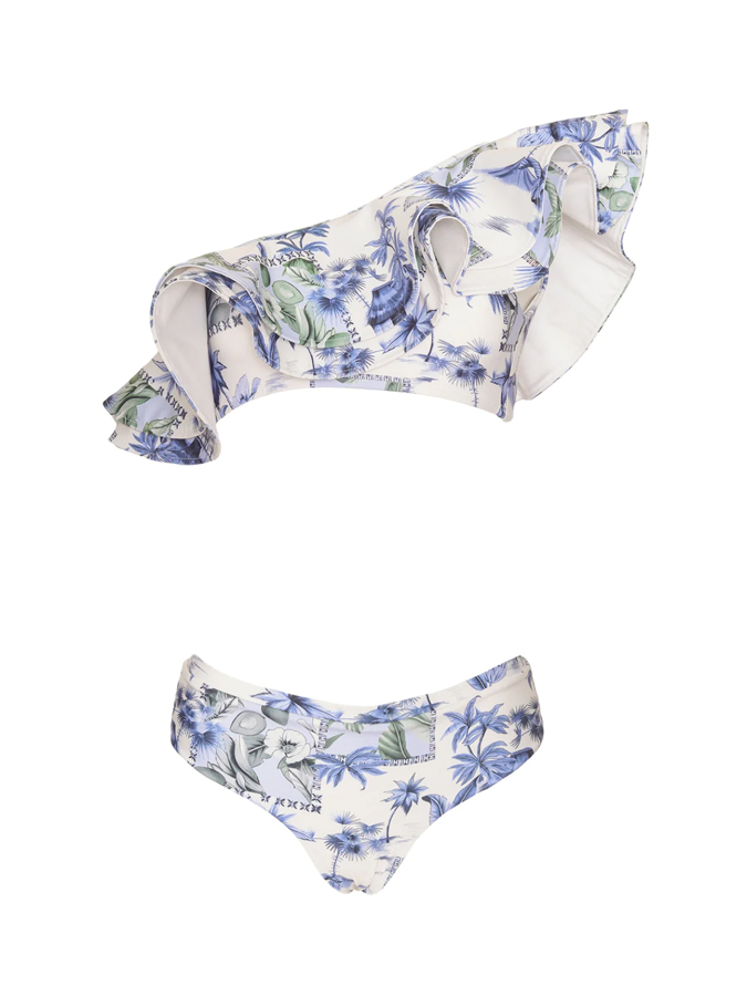Vintage Floral Print Ruffle One Piece Swimsuit And Cover Up