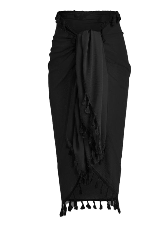 Fashion Retro Solid Beach Bikini Tassel Suit