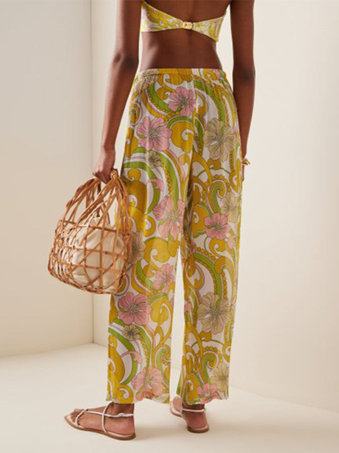 Yellow Printed Split Swimsuit