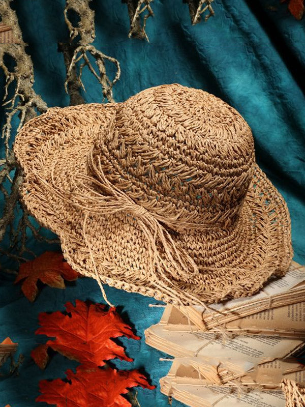 Sunscreen Solid Color Straw Woven Hollow Breathable Foldable Hat