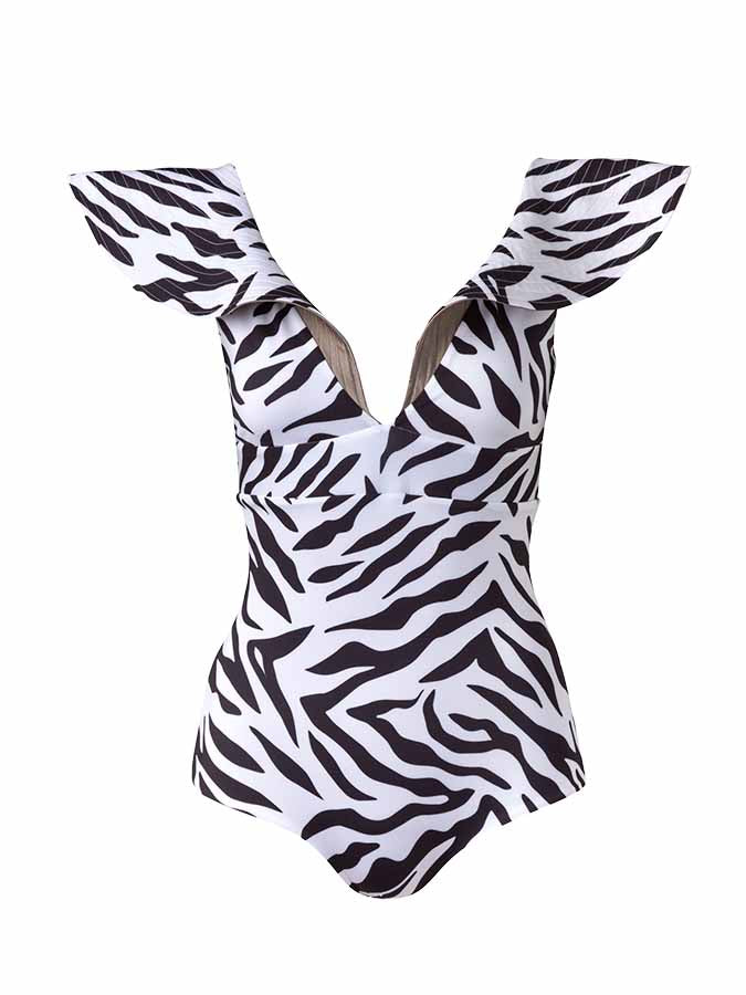 Zebra Print Ruffle One Piece Fashion Swimsuit