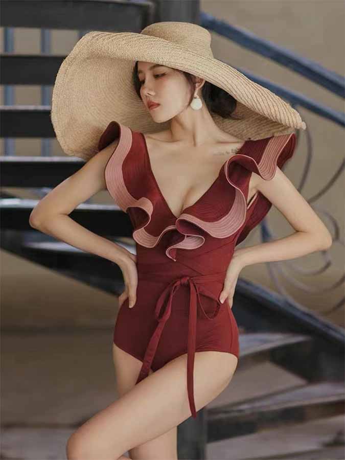 Ruffle Classy Retro Sexy One Piece Swimsuit