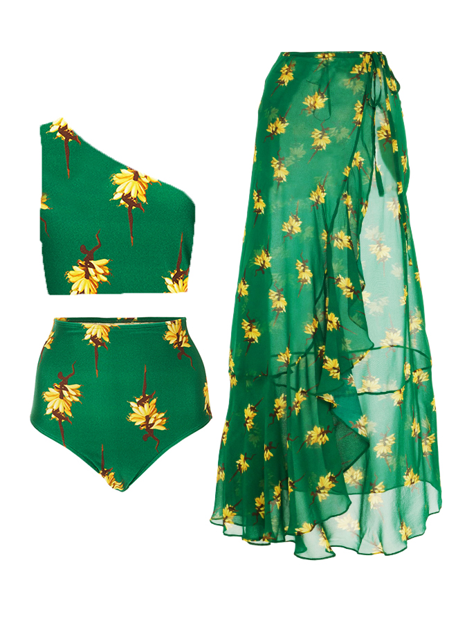 Cartoon Print One Piece Swimsuit and Cover Up