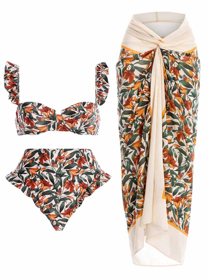 Vintage Floral Print Bikini Set