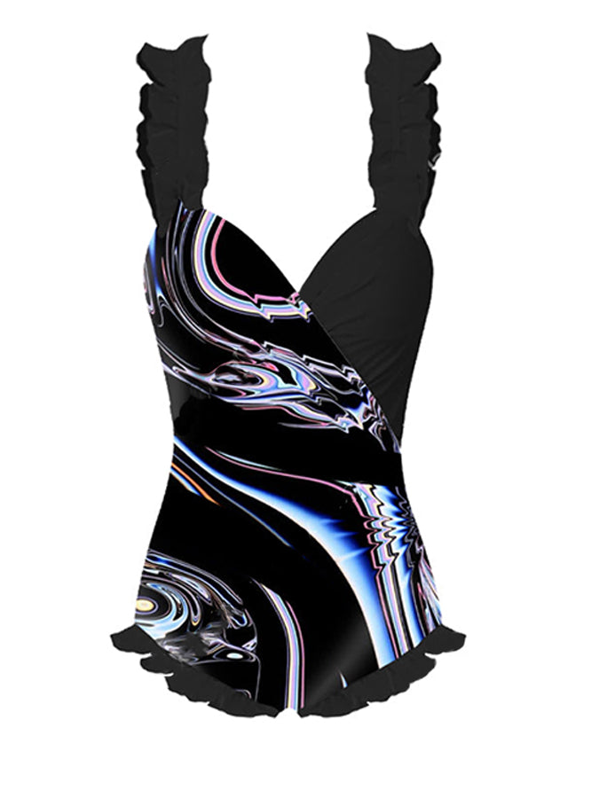 Black Print Fashion One Piece Swimsuit