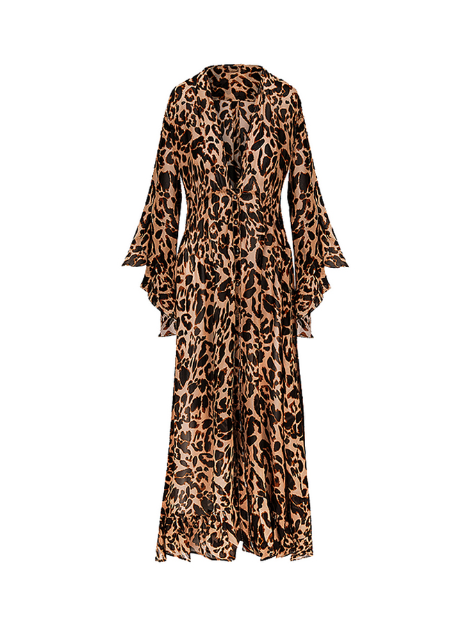 Removable 3D Flower Decor Leopard Printed One Piece Swimsuit and Skirt