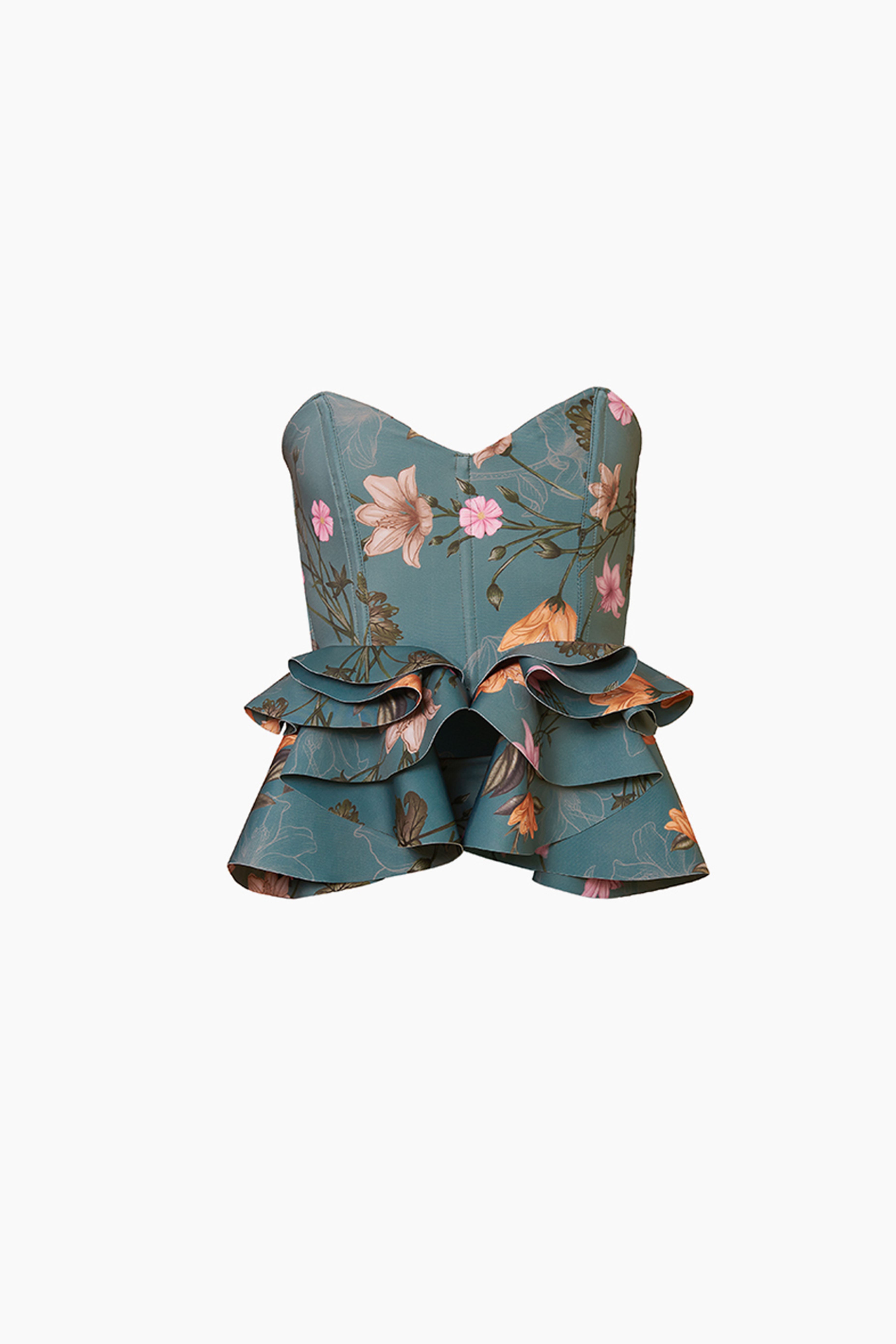 Ruffled Floral Print Split Swimsuit