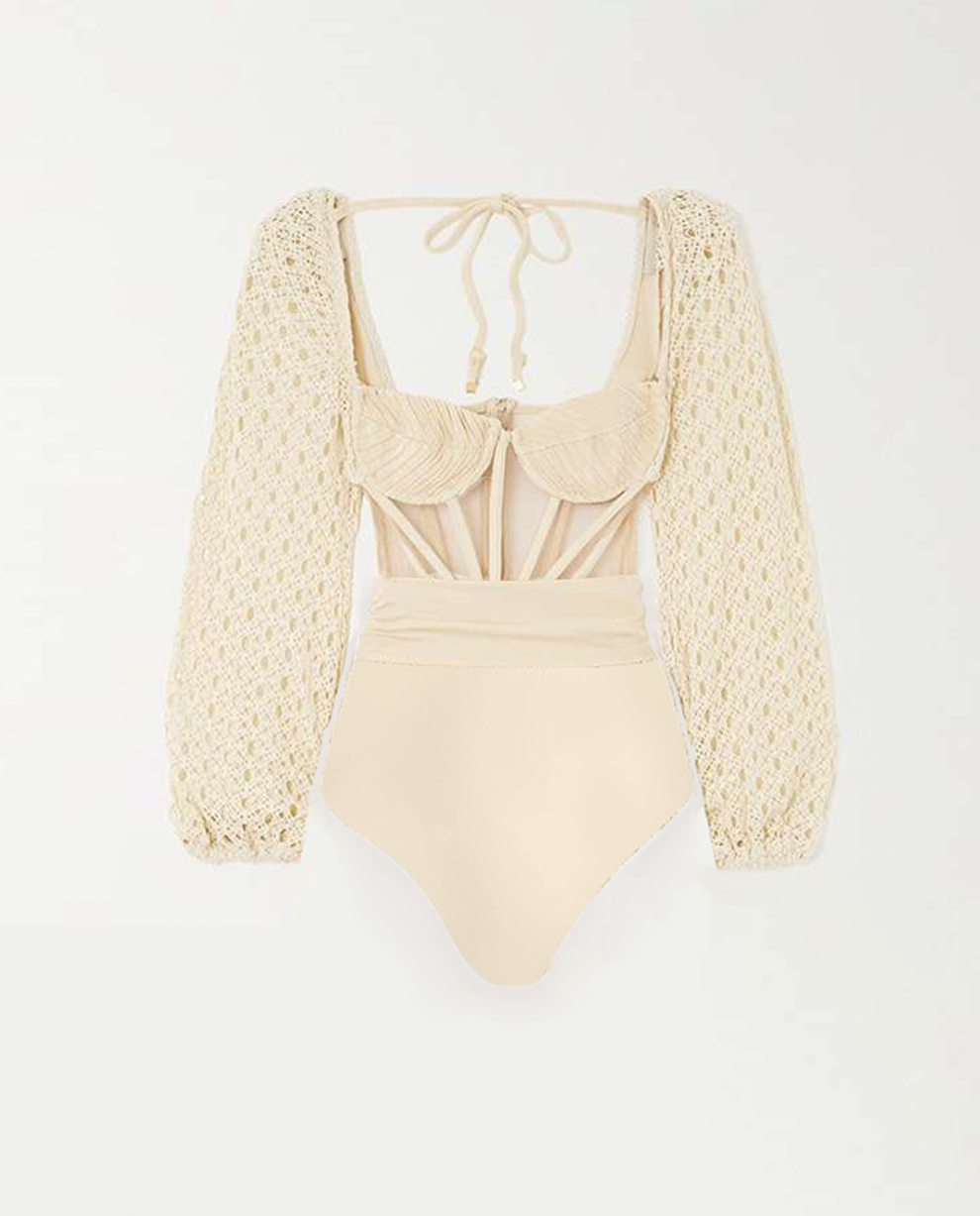 Natural Cutout Stretch-jersey And Crochet-knit Maxi swimsuit