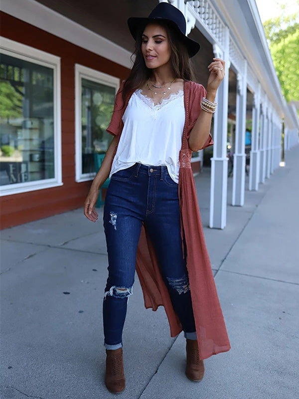 Deep V-Neck Solid Color Empire Bandage Lace-Up Cover-Up Swimwear