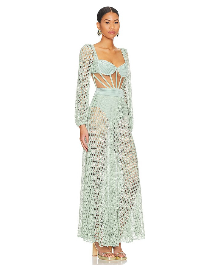 Natural Cutout Stretch-jersey And Crochet-knit Maxi swimsuit