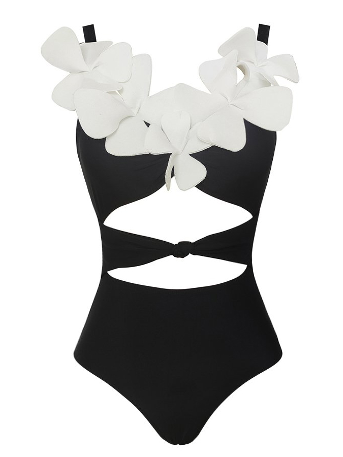 Fashion Colorblock Flower Design One Piece Swimsuit
