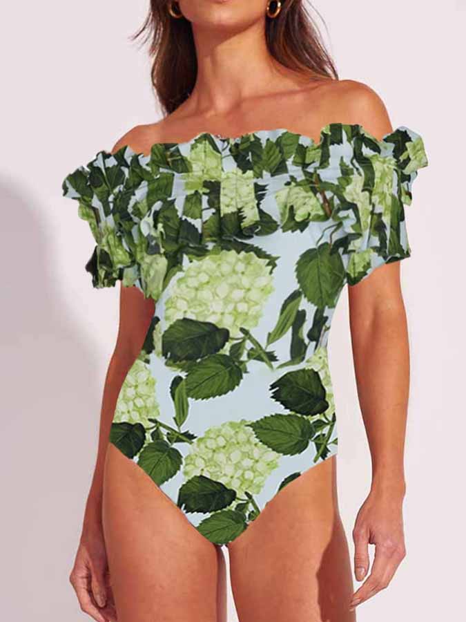 Floral Print One Piece Swimsuit and Skirt