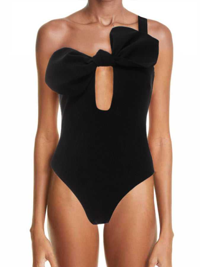 Solid Color One-Shoulder Fashion One-Piece Swimsuit
