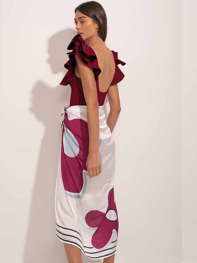 V-Neck Solid Ruffle One-Piece Swimsuit and Cover-Up