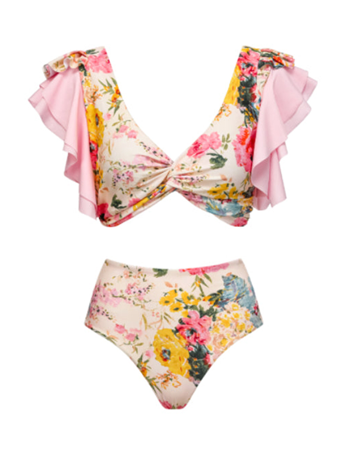 Floral Colorblock Print Swimsuit and Cover-up