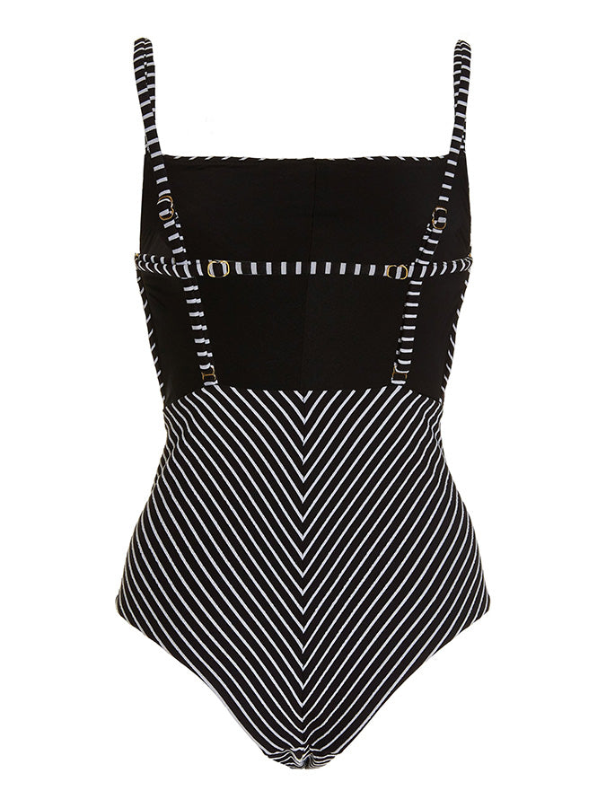 Striped Backless One Piece Swimsuit