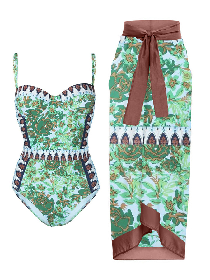 Fashion Print Stitching One-Piece Swimsuit
