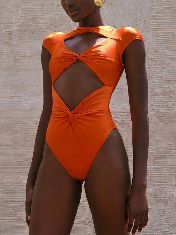 Fashion Solid Color One Piece Swimsuit