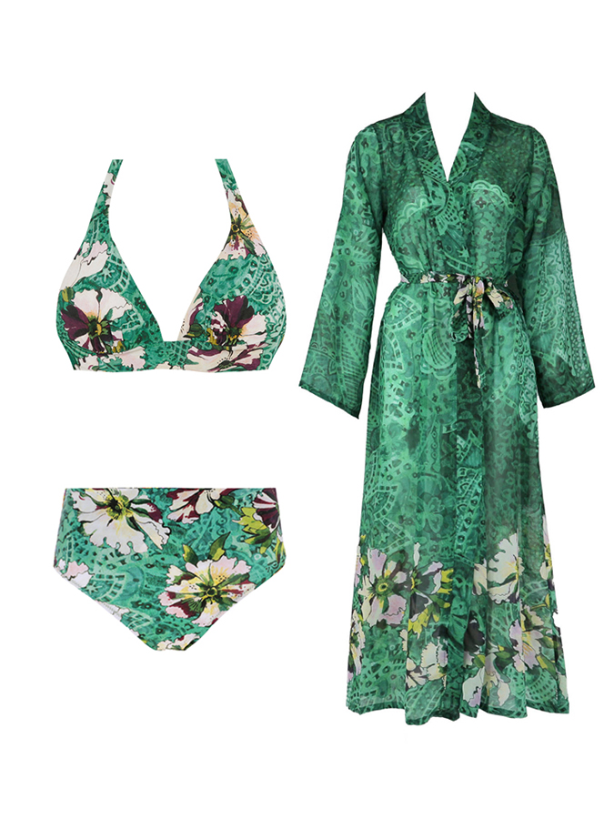 Vintage Floral Print One Piece Swimsuit And Cover up