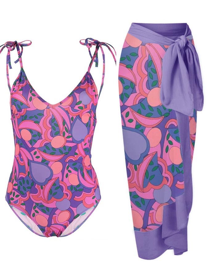 Prints Lace-up Backless One Piece & Cover up