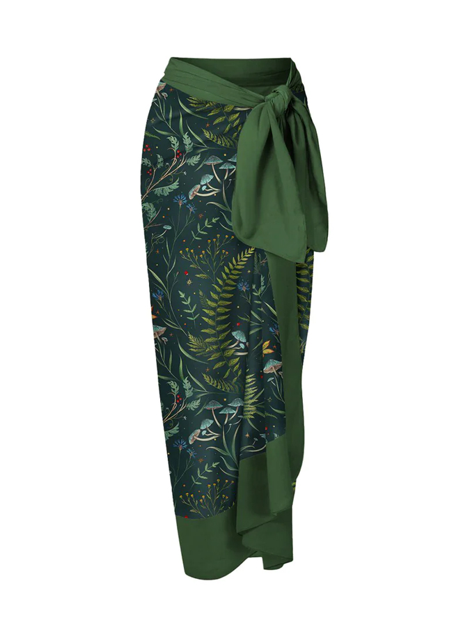 Wonderland Forest Printed Ruffle V-Neck Belt Backless One Piece And Cover up