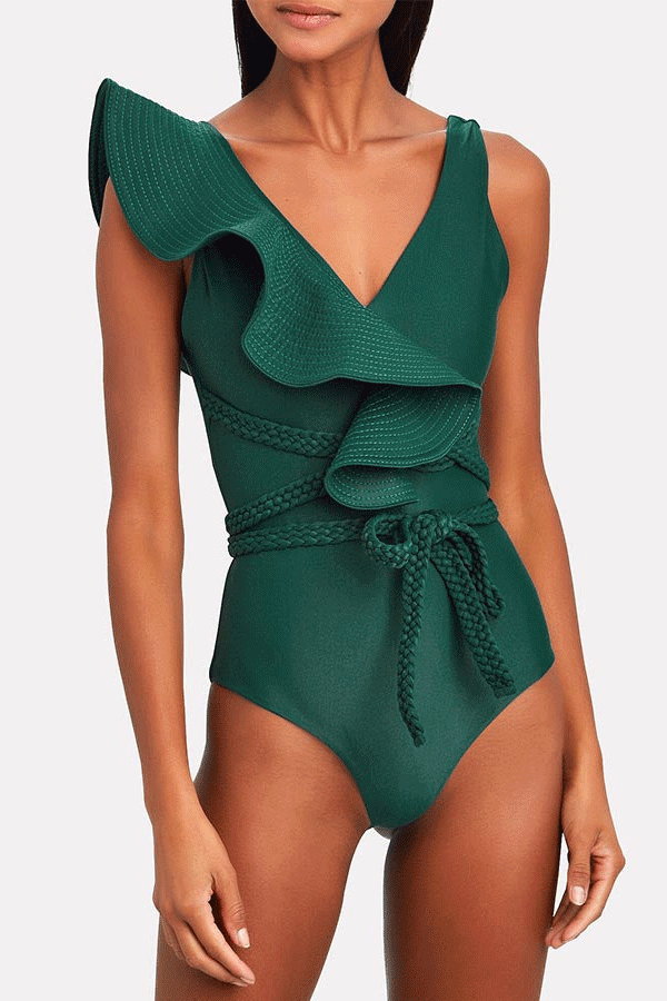 Ruffled Solid One-Piece Swimsuit