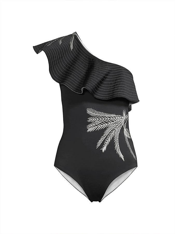 Ruffled Embroidered One Piece Fashion Swimsuit