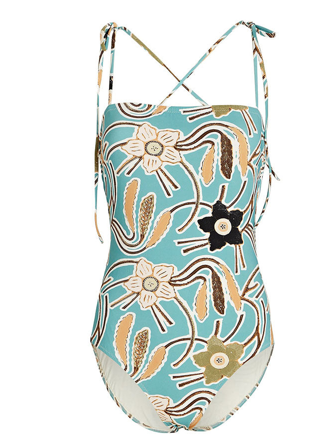 Trendy Blue Printed Swimsuit Set
