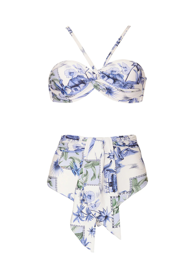 Vintage Floral Print Ruffle One Piece Swimsuit And Cover Up