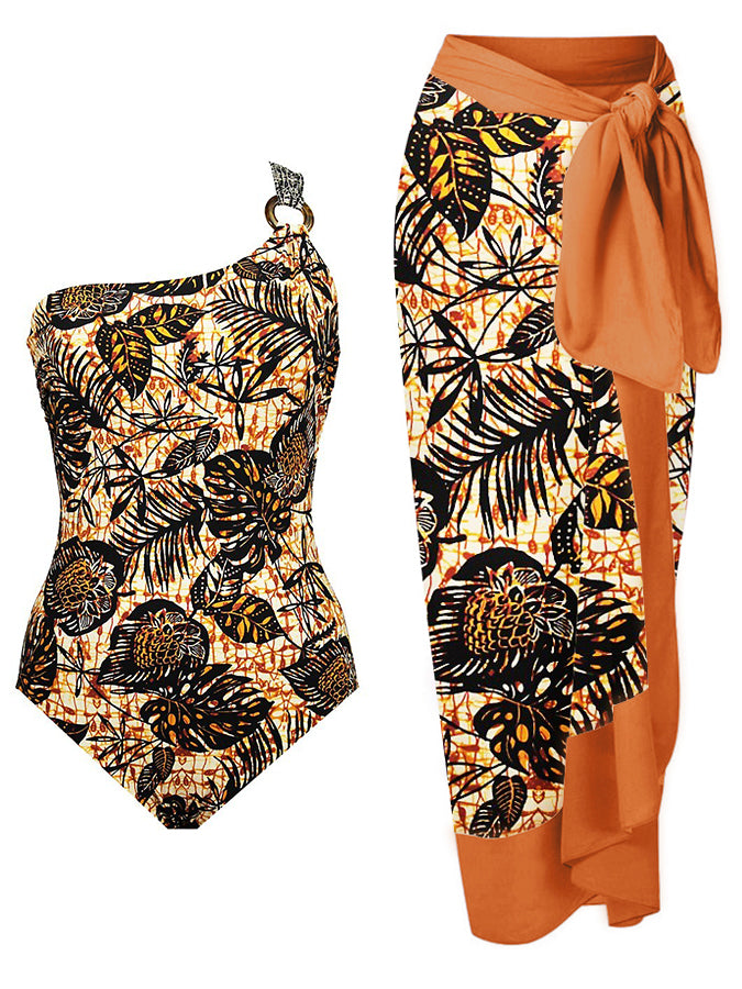 Printed one-shoulder fashion swimsuit