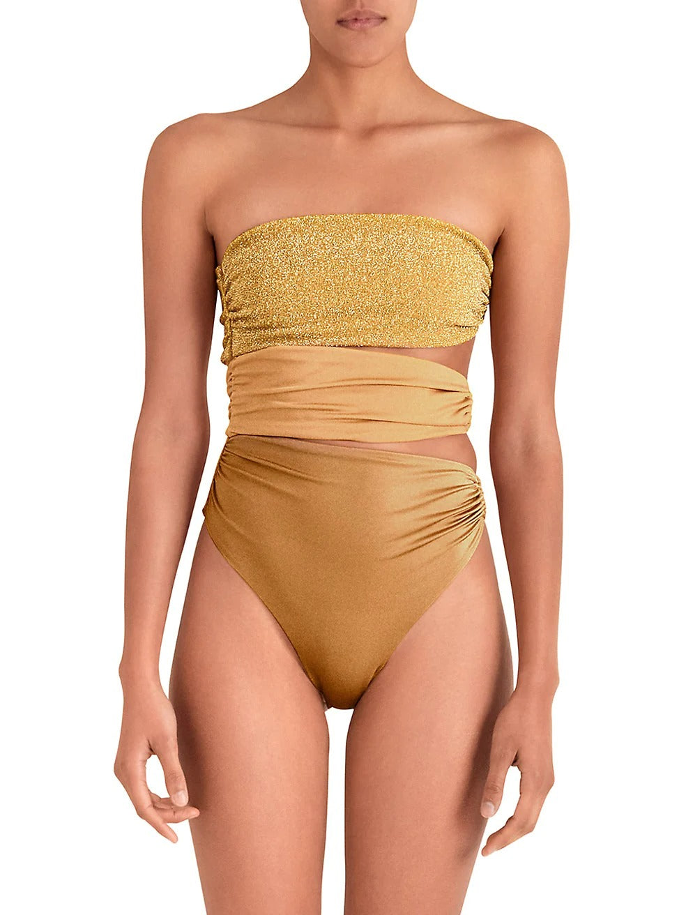 Gold Strapless Cut-Out One-Piece Swimsuit