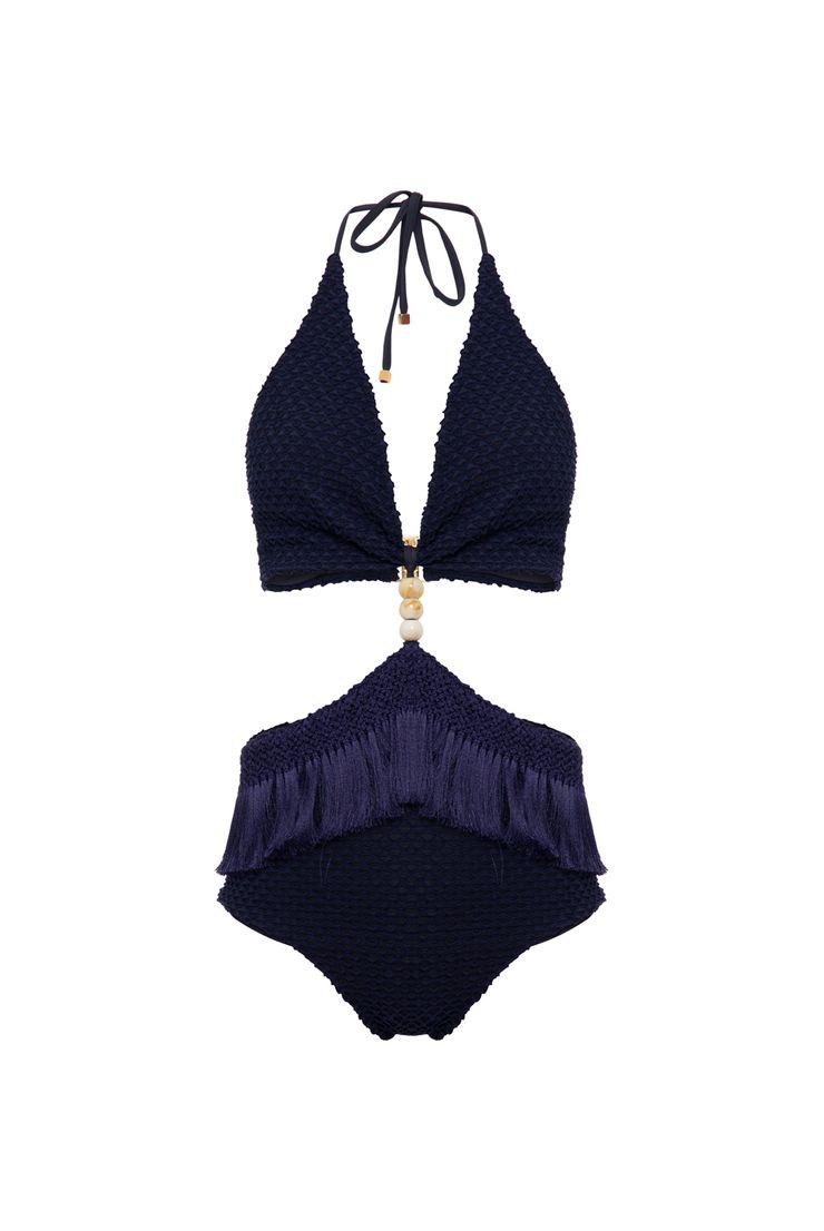 Solid Fringed One-piece Swimsuit