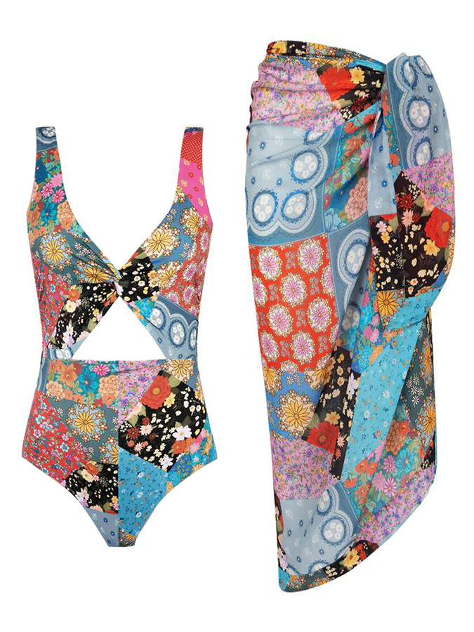 Bohemian print bikini swimsuit and cover up