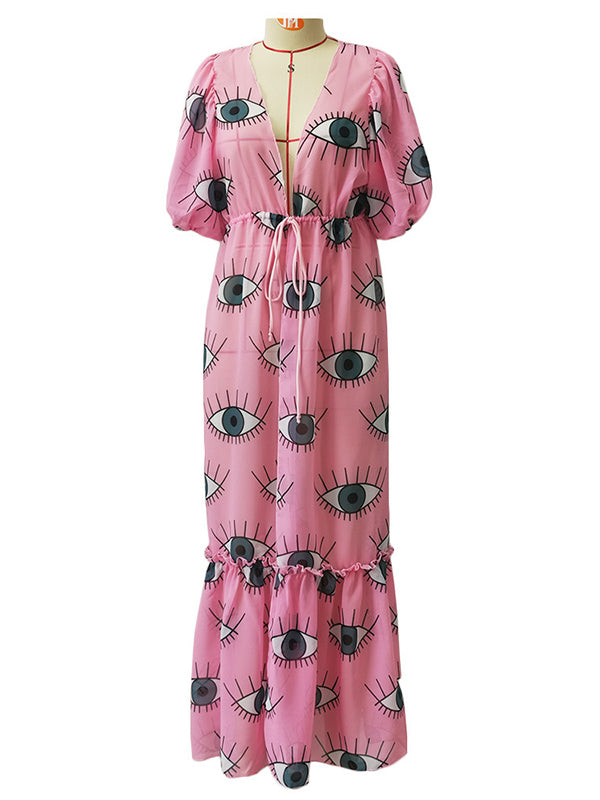Demon Eyes Print Short Sleeve Thin Cover-Up