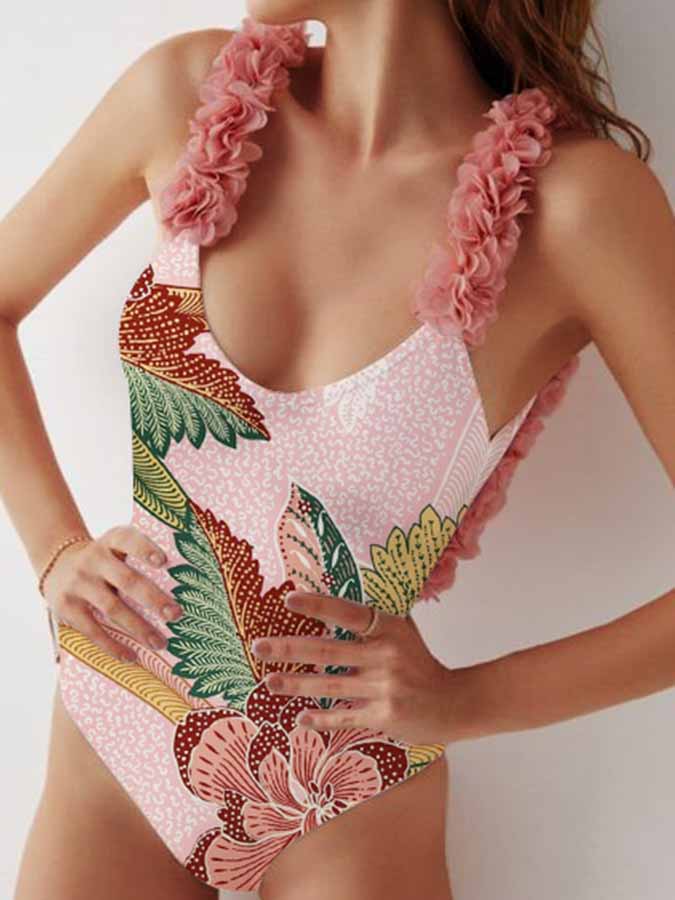 Floral Colorblock Print One-Piece Swimsuit