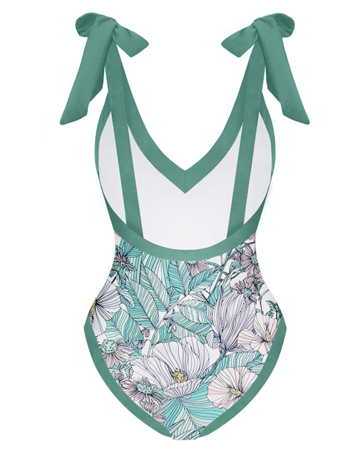Printed Lace-Up One Piece Swimsuit & Cover up