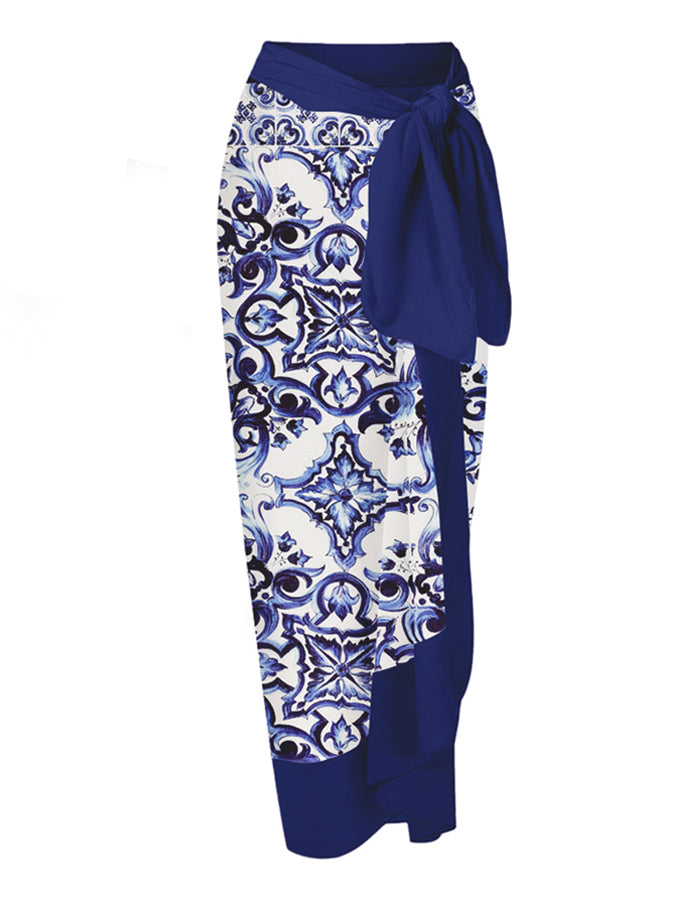 Fashion Vintage Print One Piece Swimsuit and Cover Up