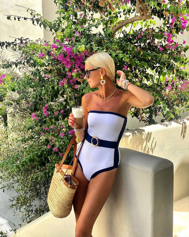 Bandeau Color Block One Piece Swimsuit