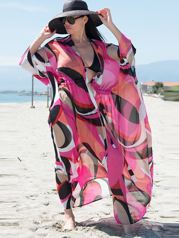 Chiffon Printed Loose Thin Cardigan Vacation Cover-Up Swimwear