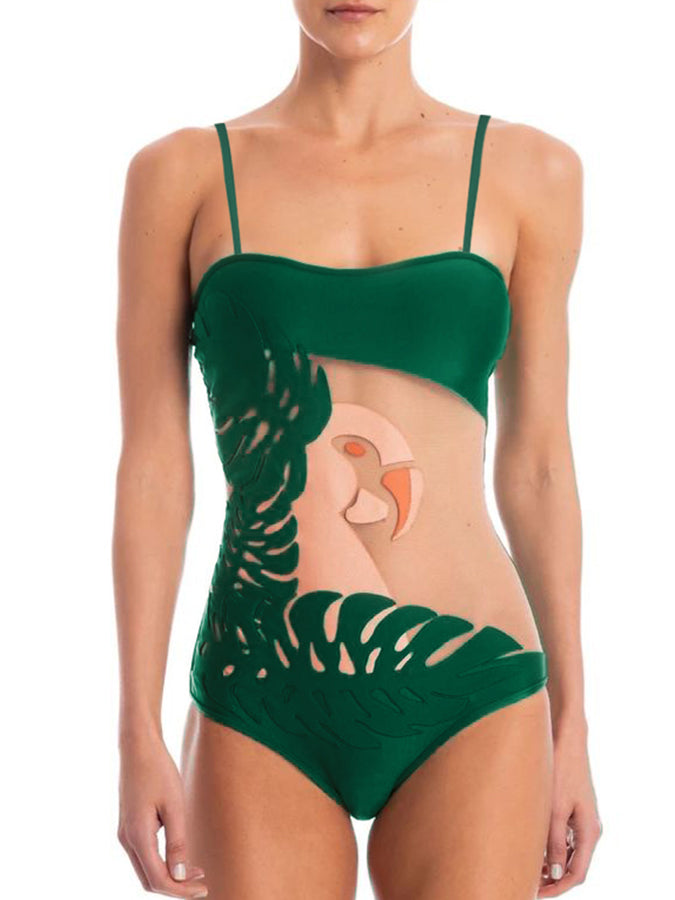 Fashion Vintage Colorblock Animal Print One Piece Swimsuit