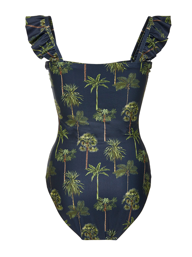 Vintage Ruffle Print One Piece Swimsuit and Cover Up