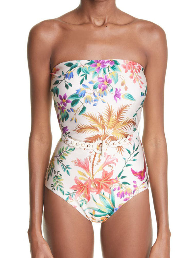 Bandeau Print Tie One Piece Swimsuit