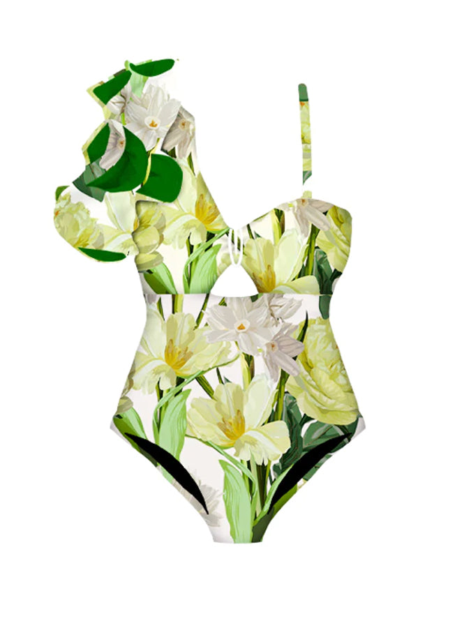 One-Shoulder Ruffles Chic One Piece Swimsuits & Coverups