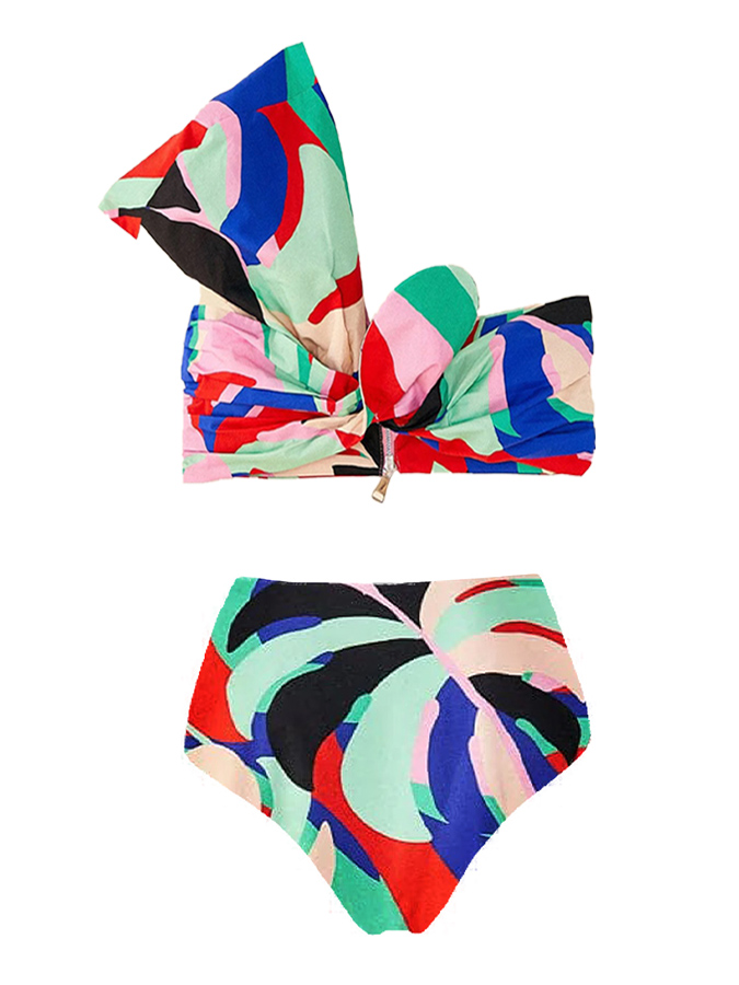 Vintage Colorblock Print Beach Bikini and Skirt