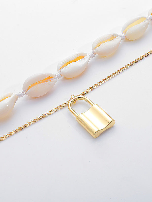 Fashion Mix And Match Shell Lock Double-Layer Necklace