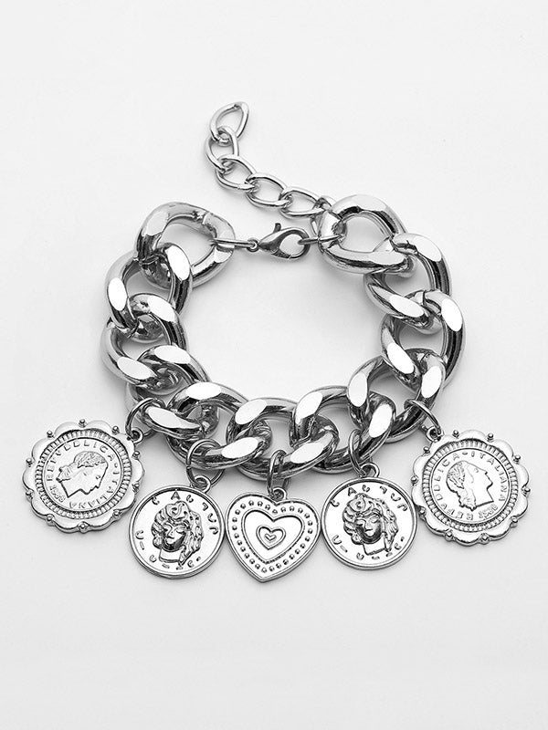 Retro Embossed Pendant Chain Geometric Punk Bracelet