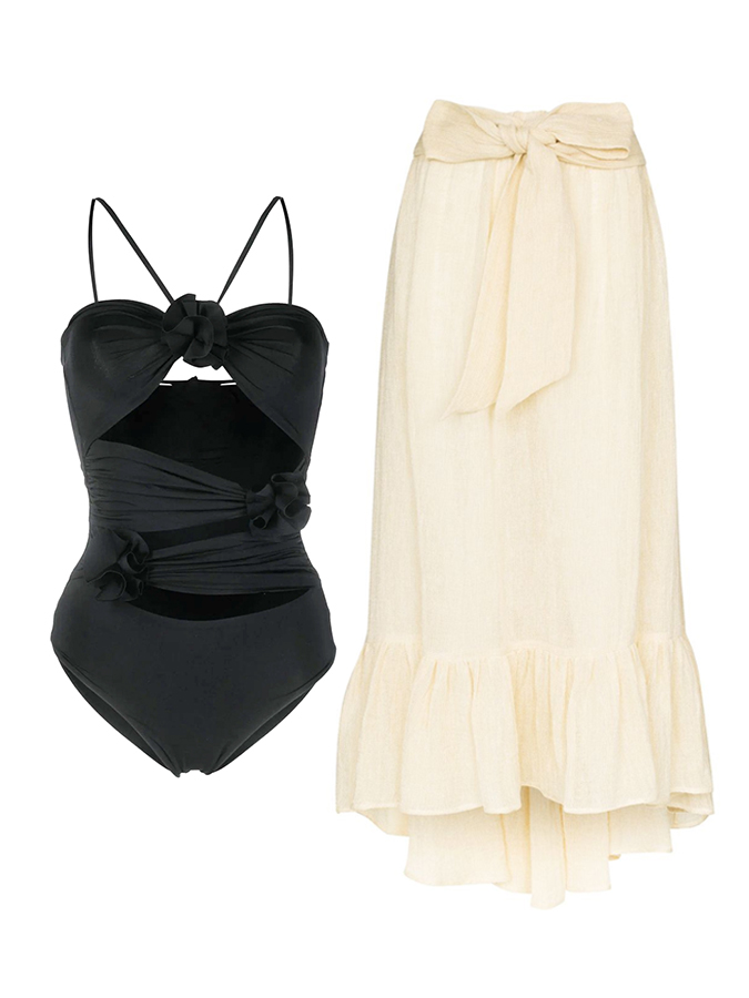 Plain Wrap Rose Embellished Camisole Casual One Piece Swimsuit And Cover Up