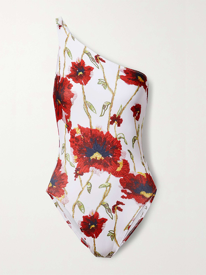 One-shoulder Floral Print Swimsuit